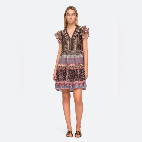 NWT $395 Sea NY Brooke Border Flutter Sleeve Dress